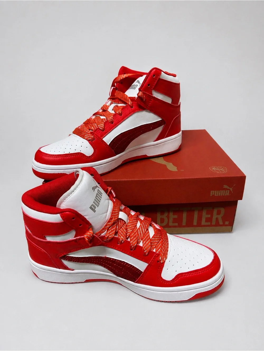 Puma Kids Red and White High-Top Sneakers